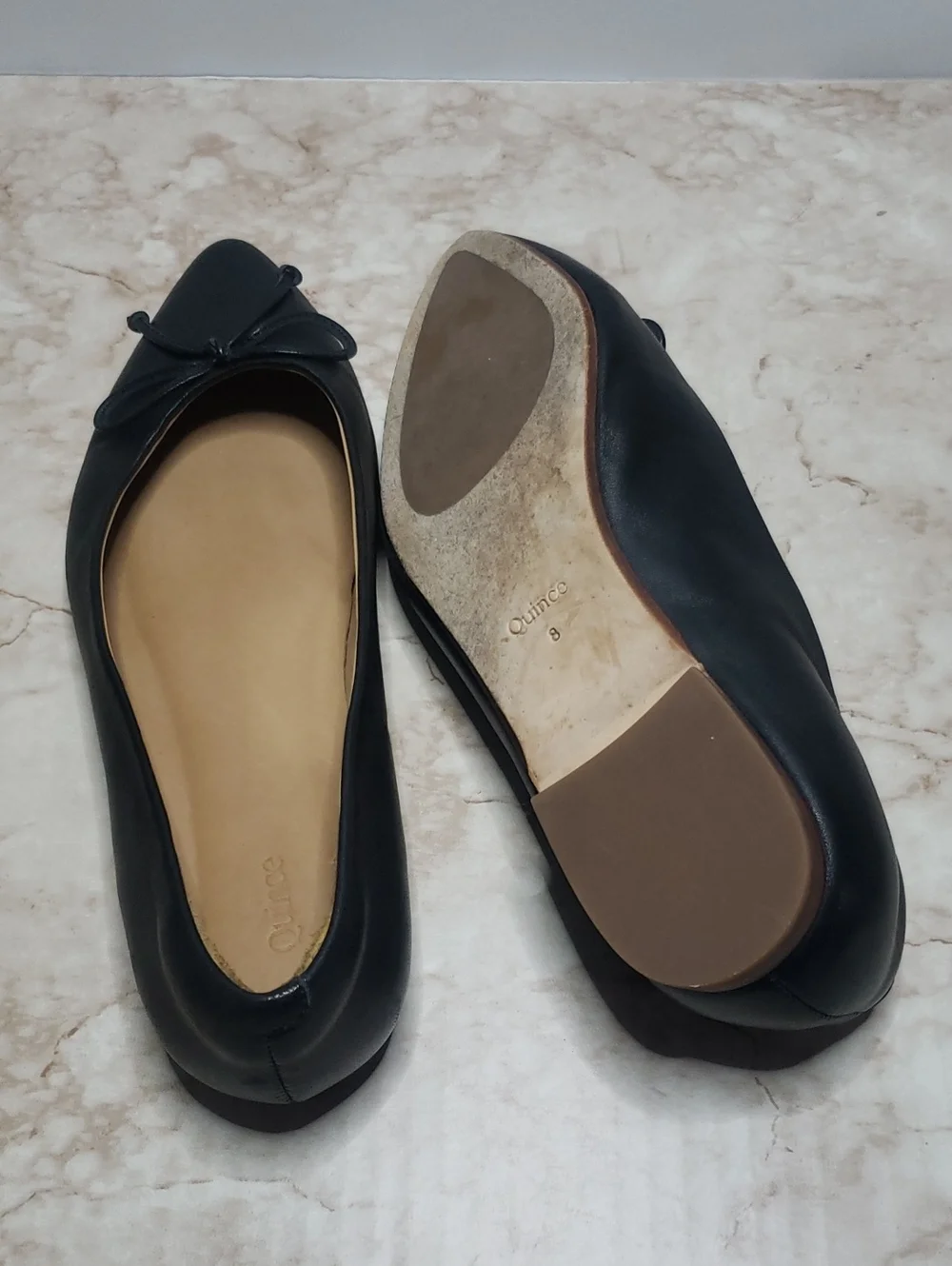 Quince Women's Black Pointed Ballet Flats with Bow Size 8